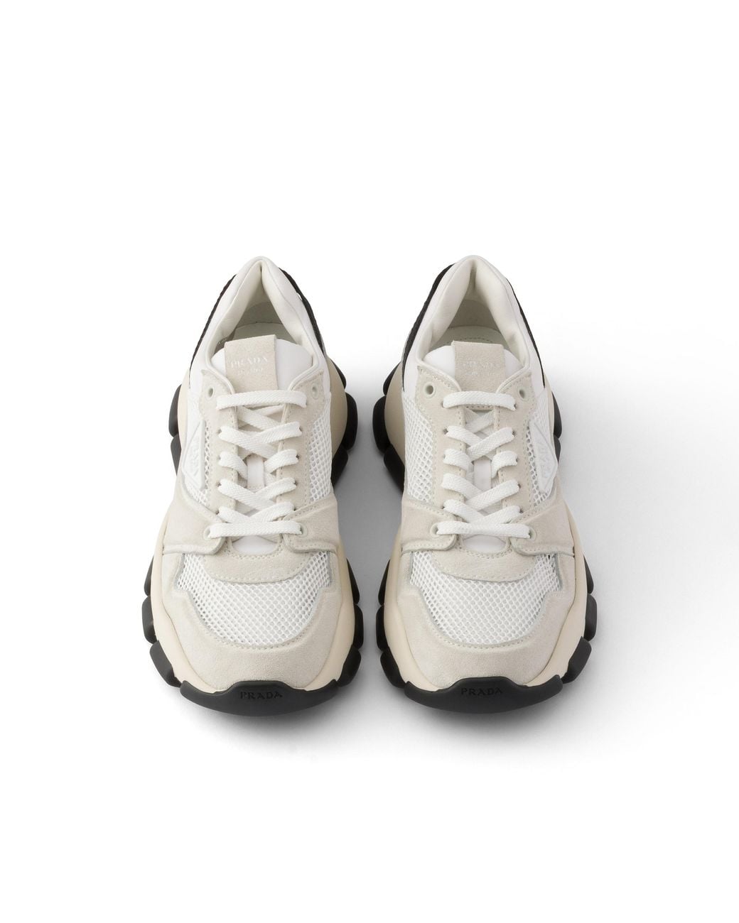 Prada White Mesh Fabric And Suede Sneakers