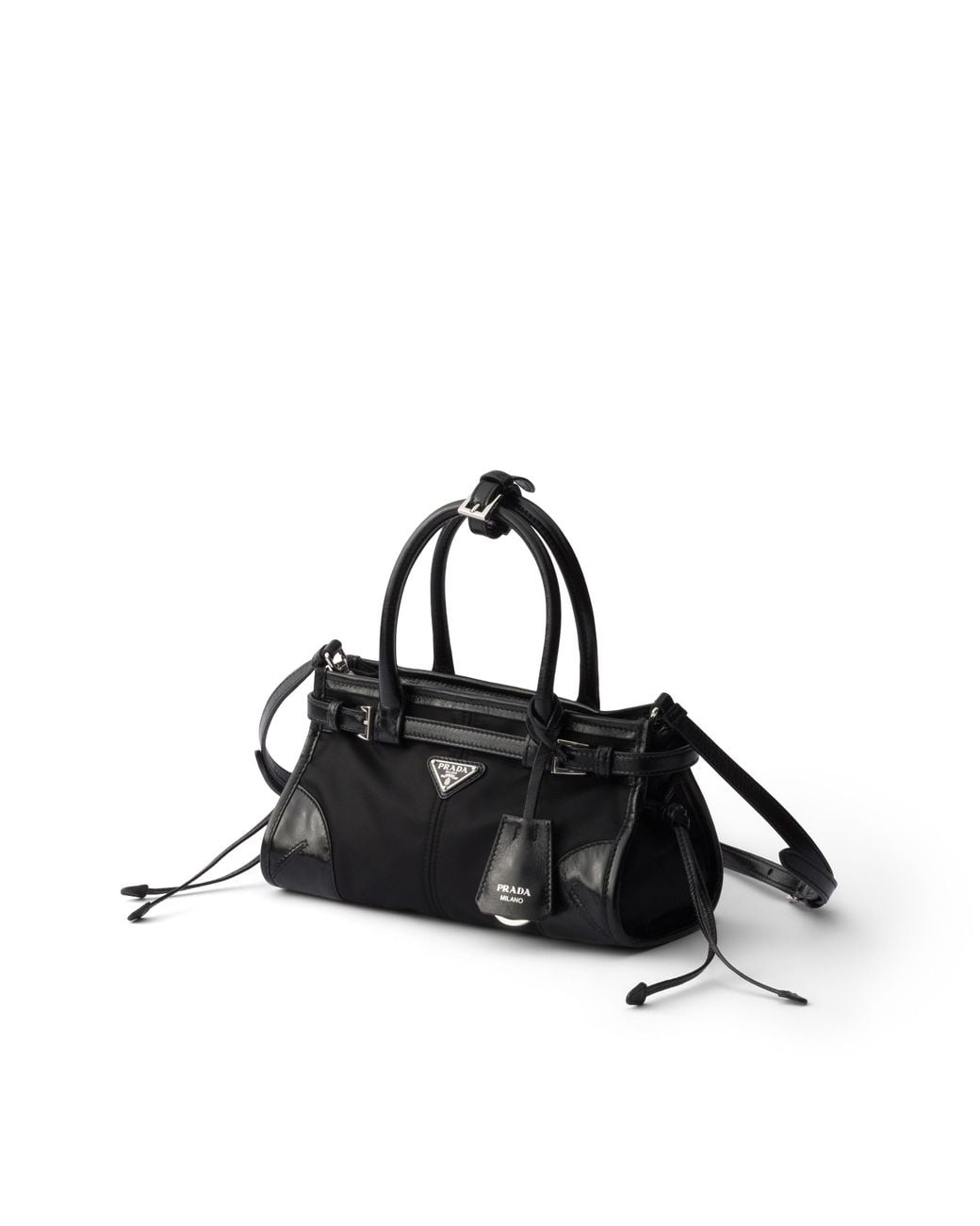 Prada Black Bonnie Small Re-Nylon And Leather Handbag