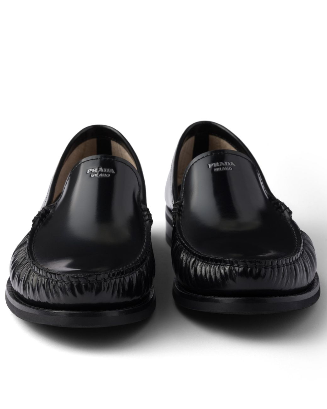 Prada Black Brushed Leather Loafers, Size 5 for men