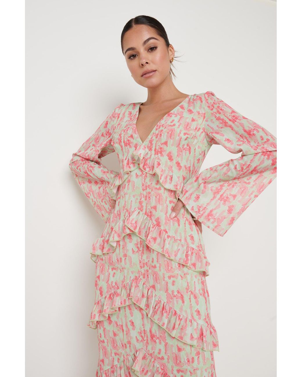 lavish pink ruffle dress