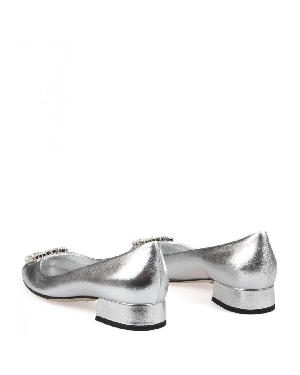 Gucci Silver Metallic Leather GG Sparkling Ballerina Shoes | Lyst