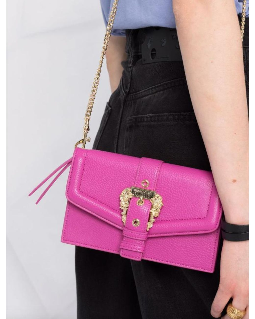 Versace Jeans Couture Logo-buckle Clutch Bag in Pink | Lyst