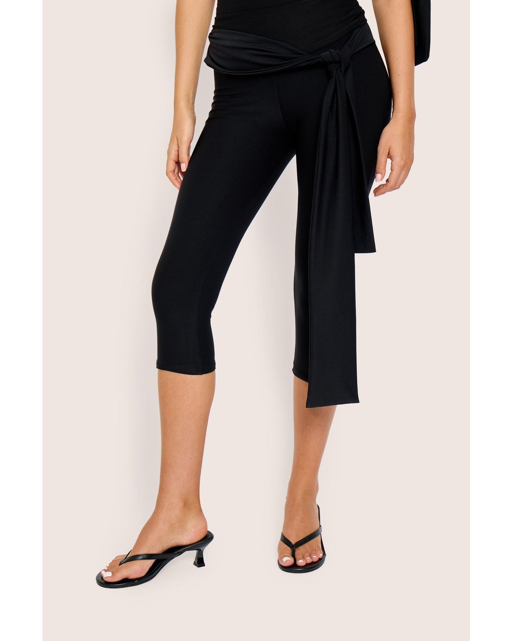 Public Desire Blue Knot Detail Tie Side Luxe Slinky Capri Pants Black
