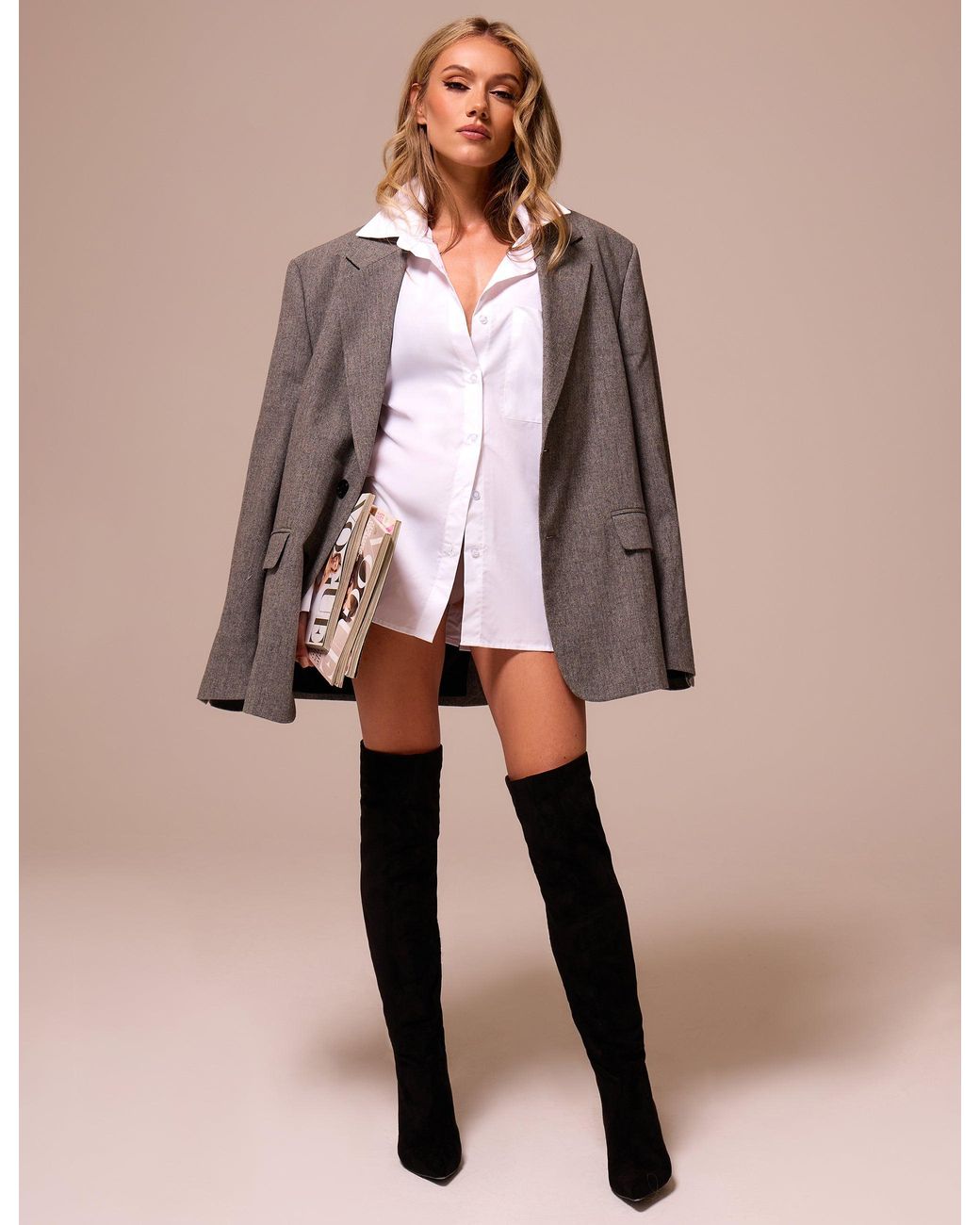 Public Desire Ellen Black Suedette Pointed Toe Over The Knee Boots