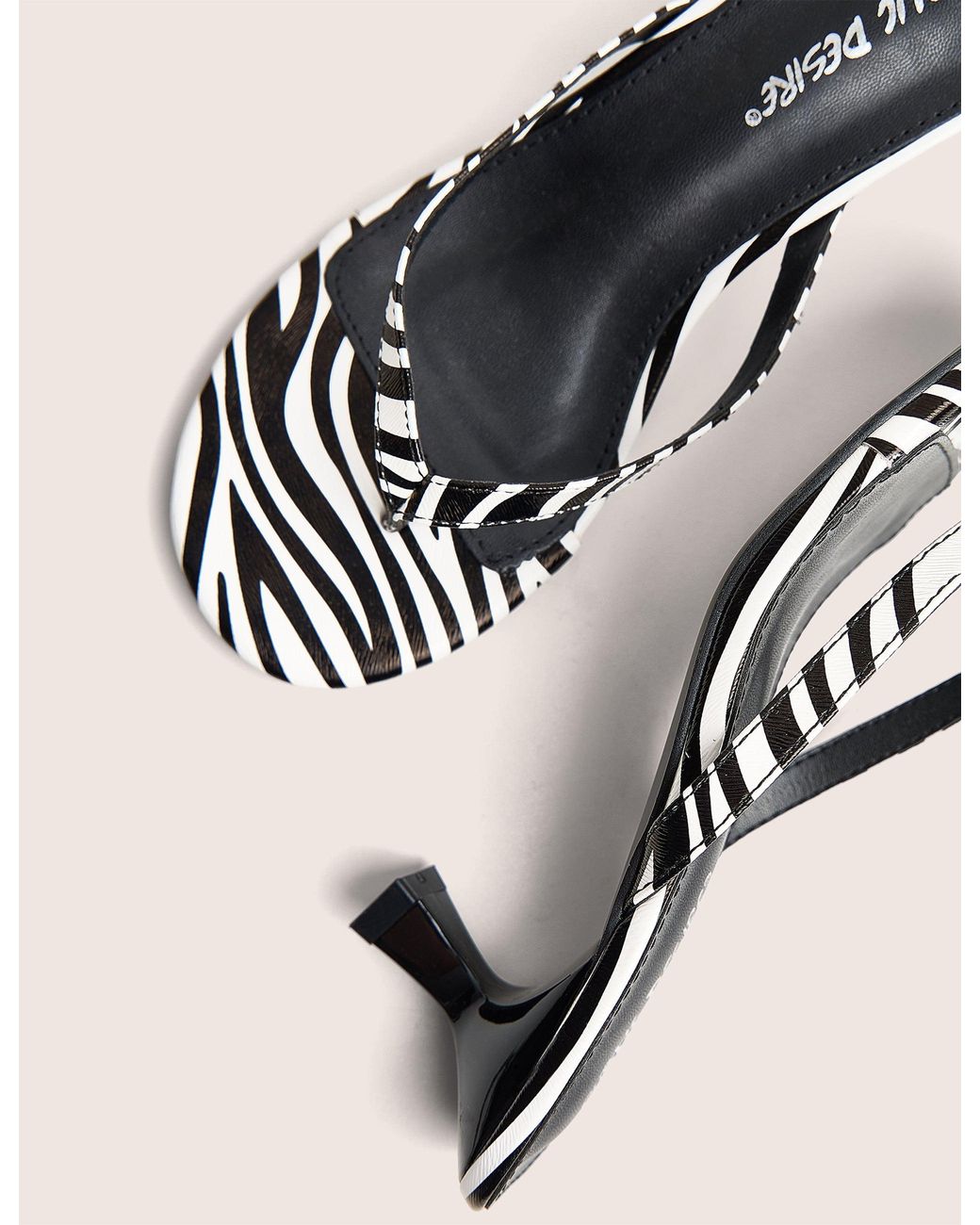 Public Desire Natural Evermore Zebra Black And White Thong Kitten Heeled Sandals