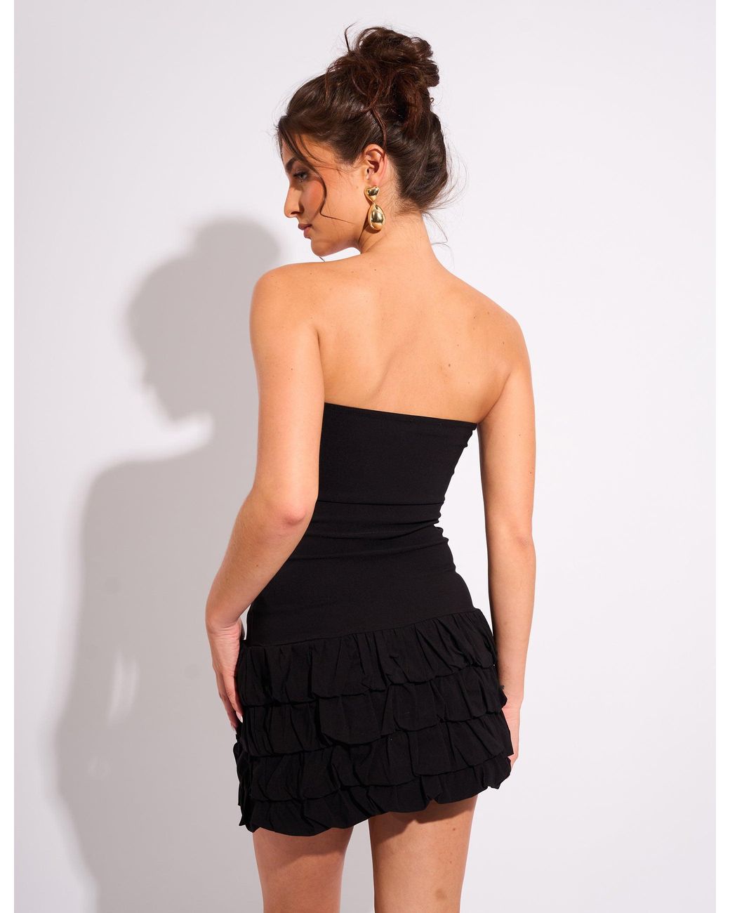 Public Desire Tiered Ruffle Hem Bandeau Mini Dress Black