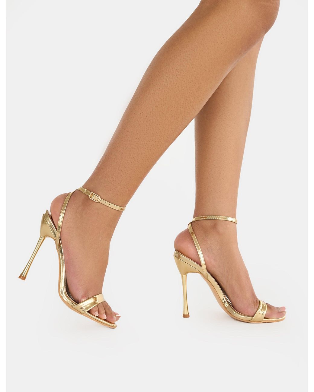 Public Desire White Soho Gold Metallic Barely There Strappy Stiletto Heels