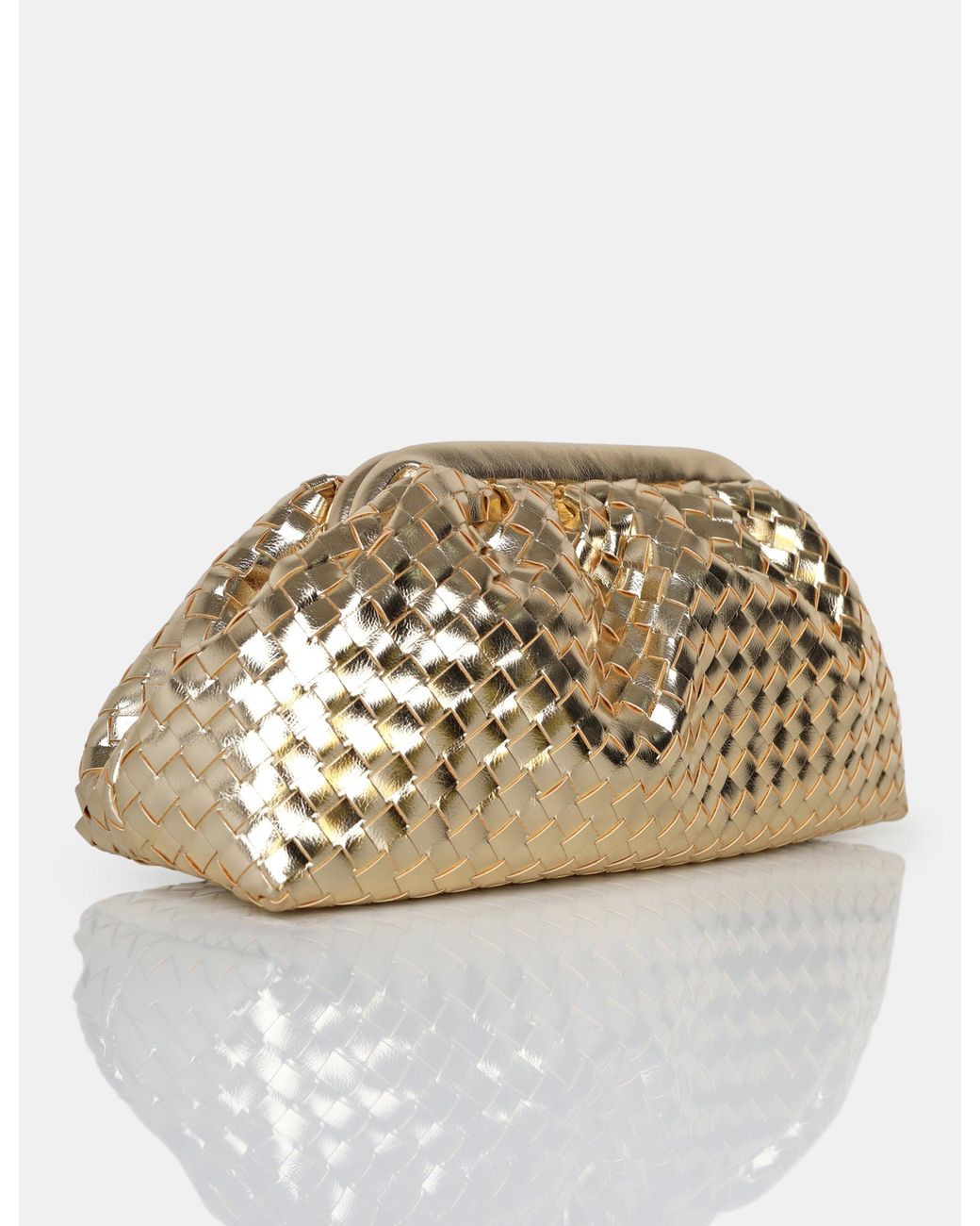 Pochette Du Soir Métallisée Femme – Or, Format Enveloppe, Matière PU Brillant, Avec Rabat