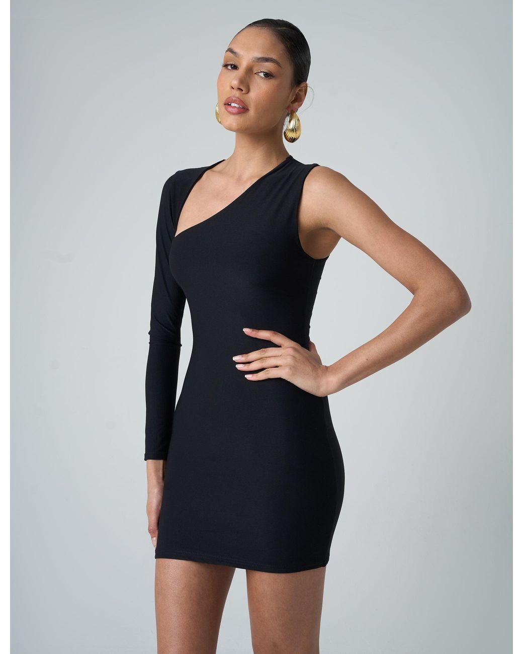 Public Desire Slinky One Shoulder Mini Dress Black