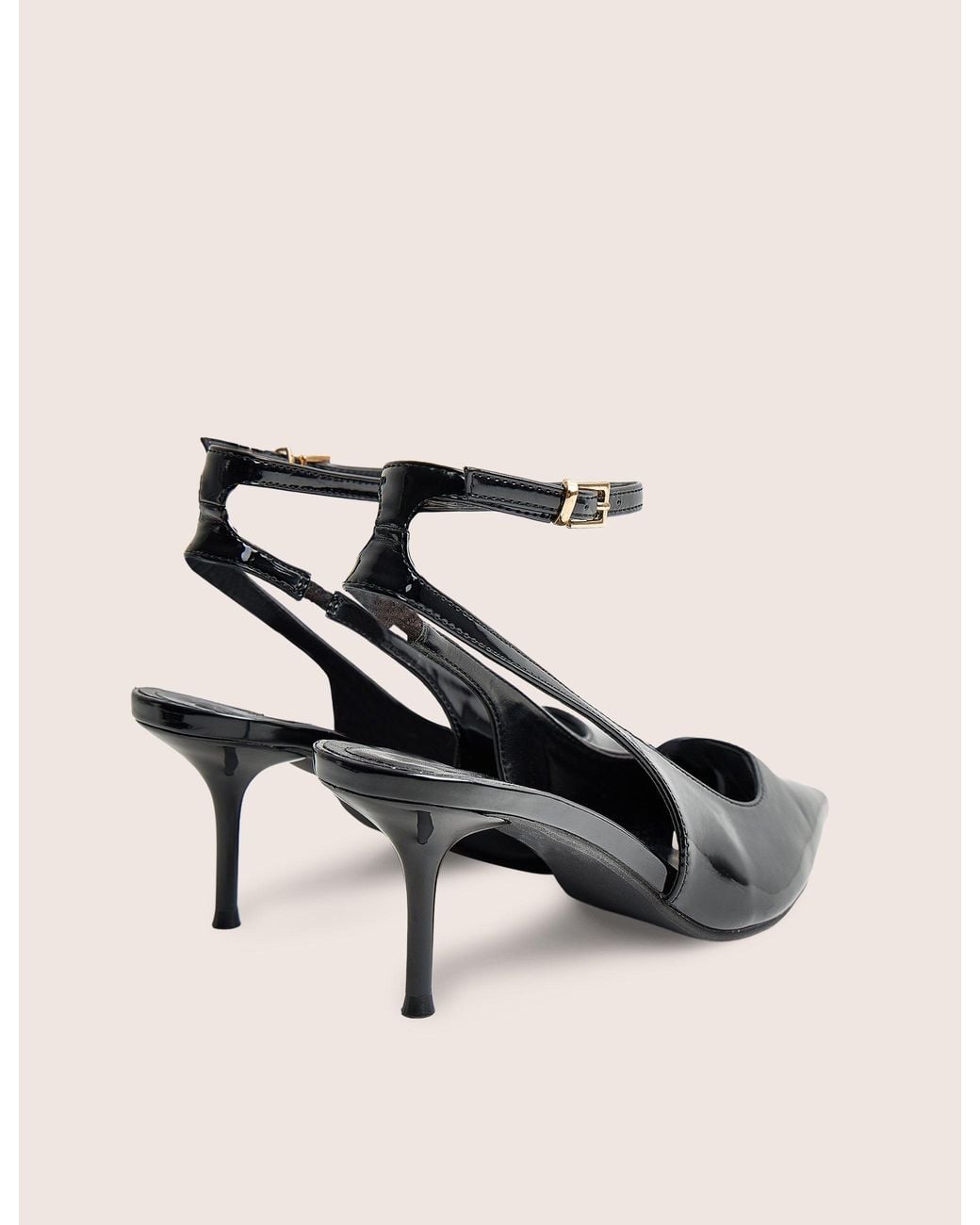 Public Desire Natural Louis Black Ankle Strap Court Mid Heels