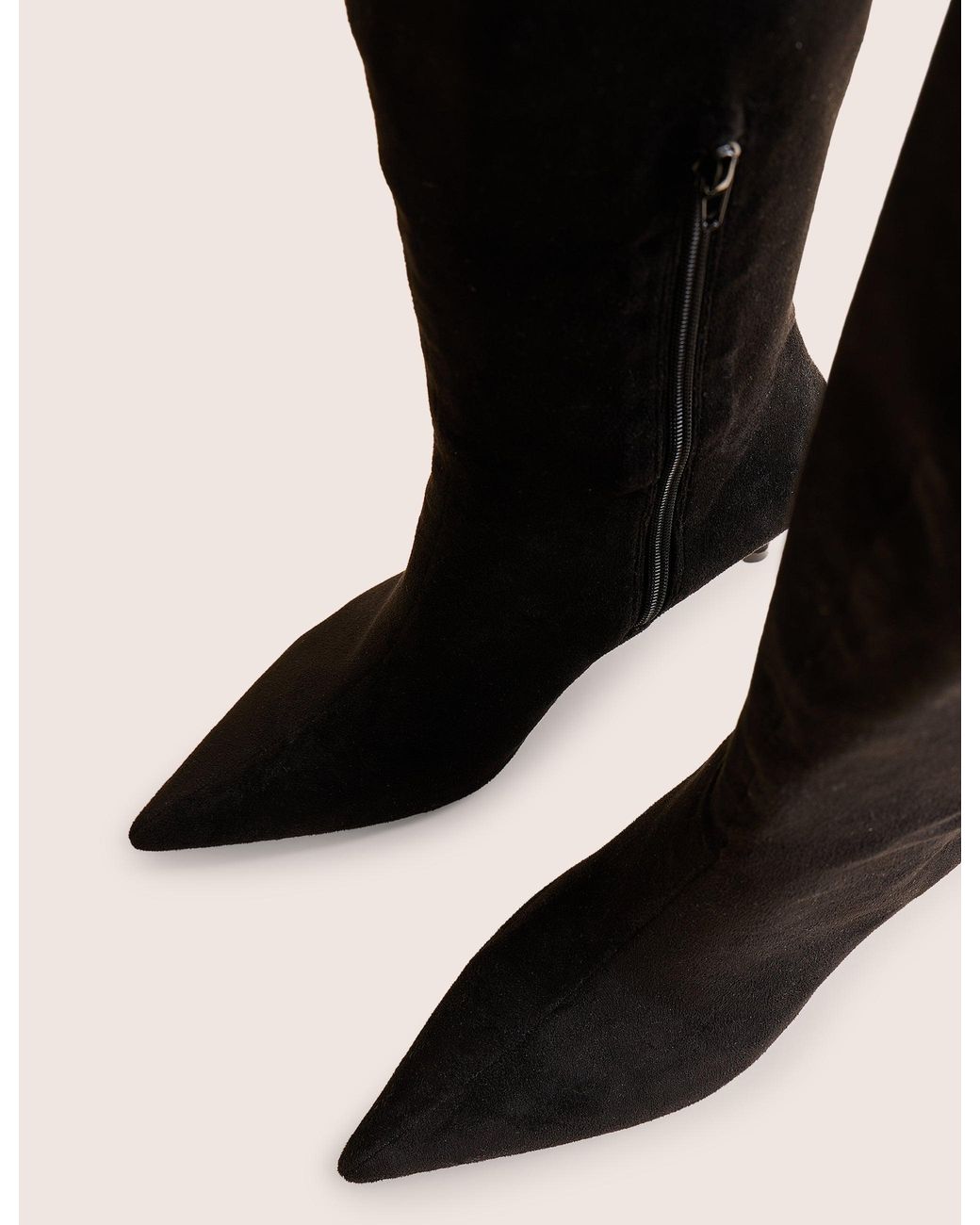 Public Desire Ellen Black Suedette Pointed Toe Over The Knee Boots