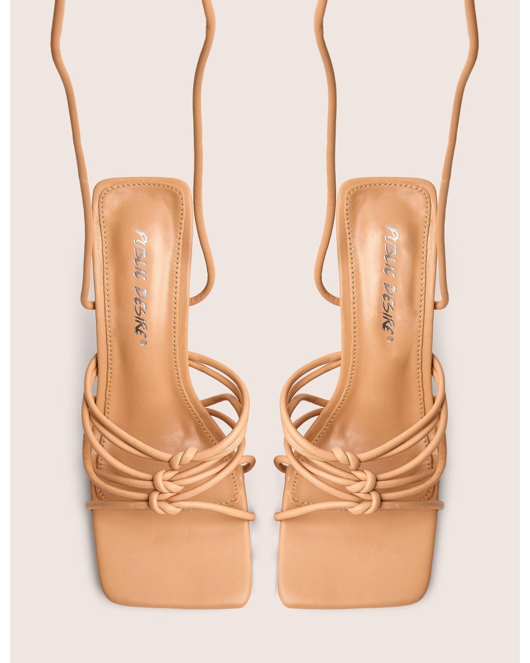 Public Desire Multicolor Keri Wide Fit Nude Pu Strappy Lace Up Mid Heels