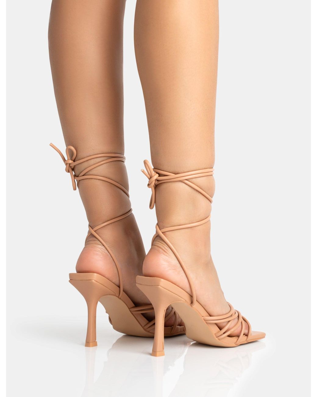 Public Desire Multicolor Keri Wide Fit Nude Pu Strappy Lace Up Mid Heels