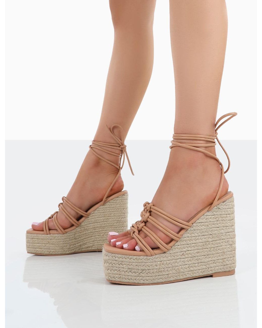 Public Desire Natural Chakkra Nude Pu High Heeled Sandal Espadrilles Wedges
