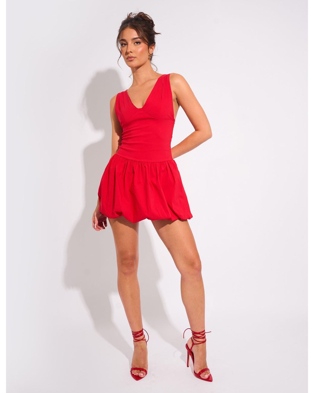 Public Desire Plunge Bubble Hem Mini Dress Red