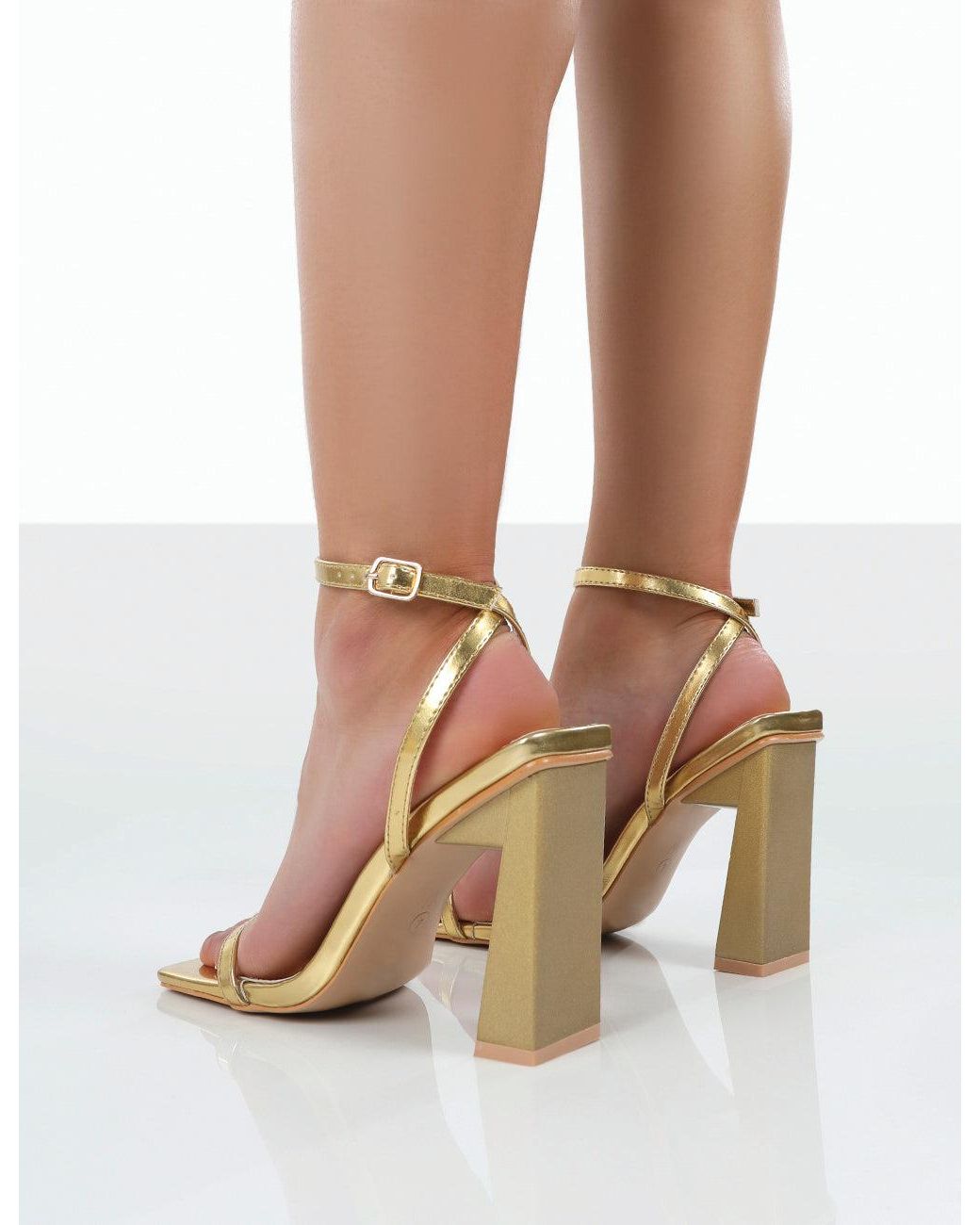 Public Desire Charlotte Wide Fit Gold Patent Square Toe Heels in Metallic |  Lyst