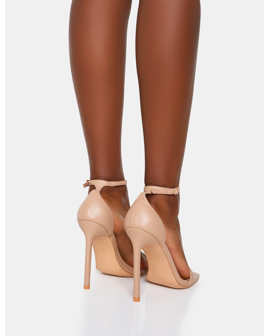 Public Desire Brown Chaos Nude Pu Square Toe Strappy Barely There Stiletto Heel