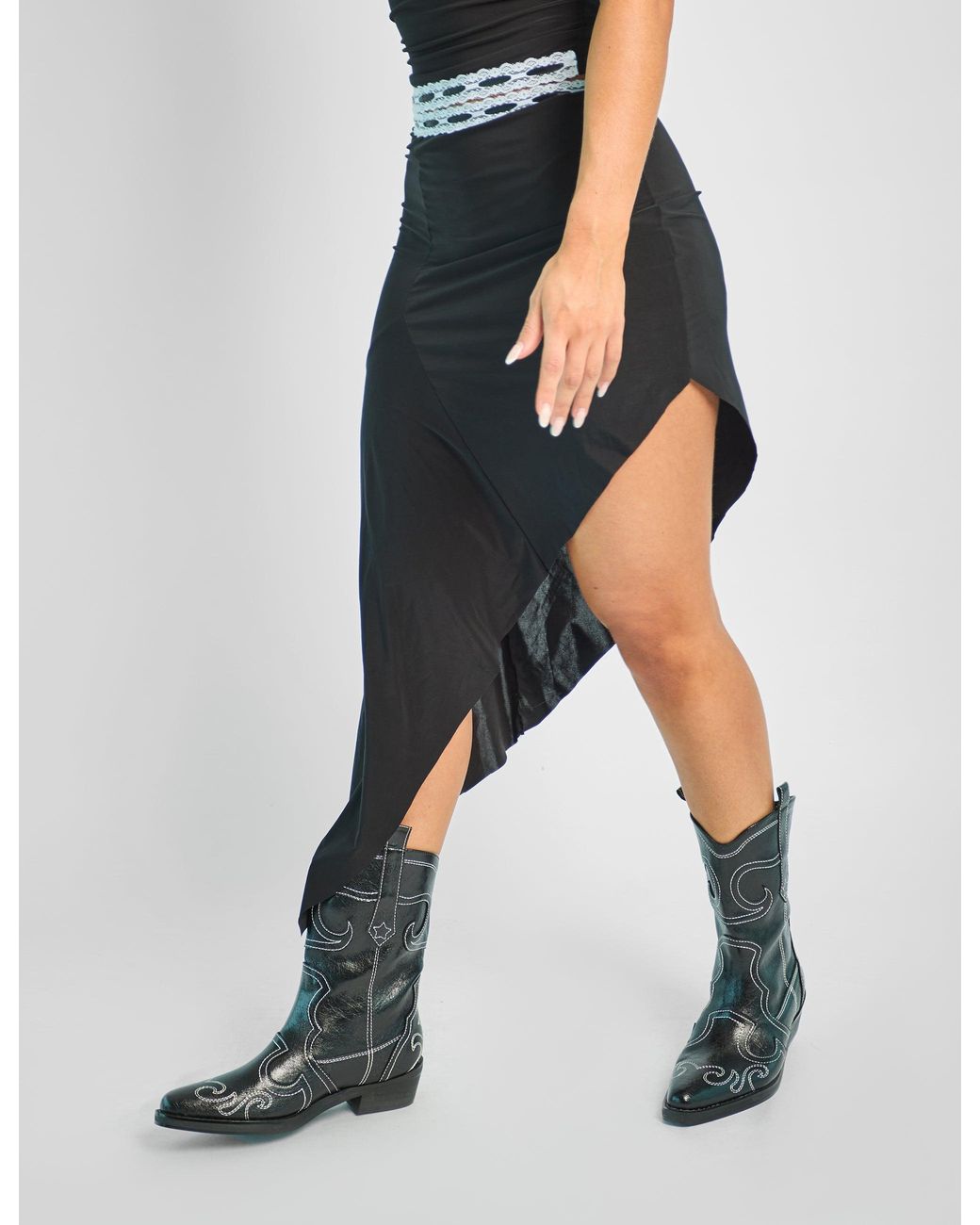 Public Desire Blue Lace Trim Midi Skirt Co-ord Black