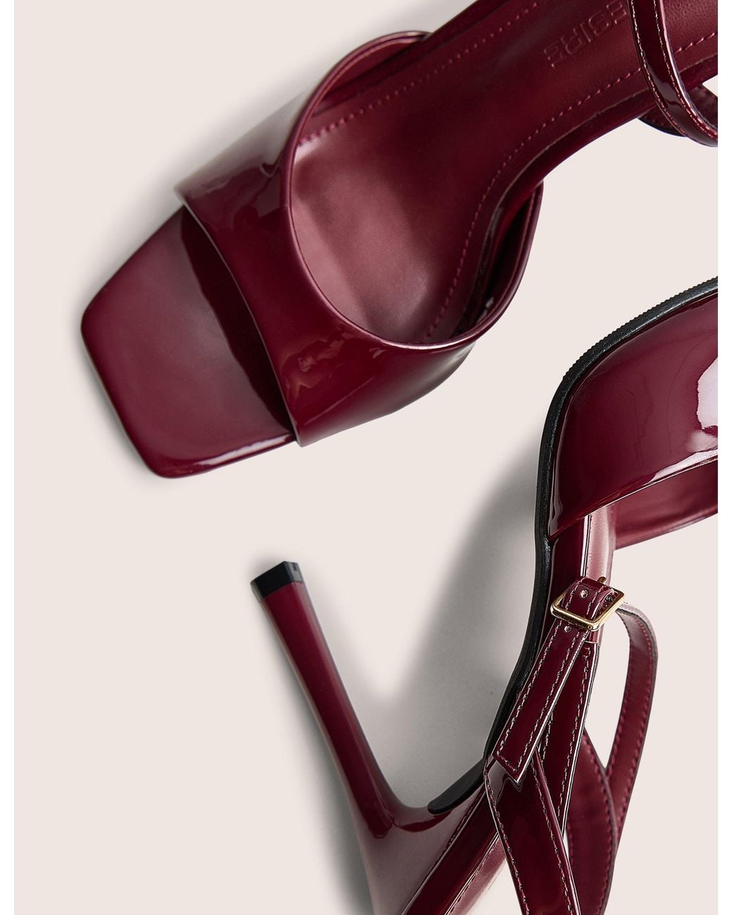 Public Desire Pink June Burgundy Ankle Strap Peep Toe Heels