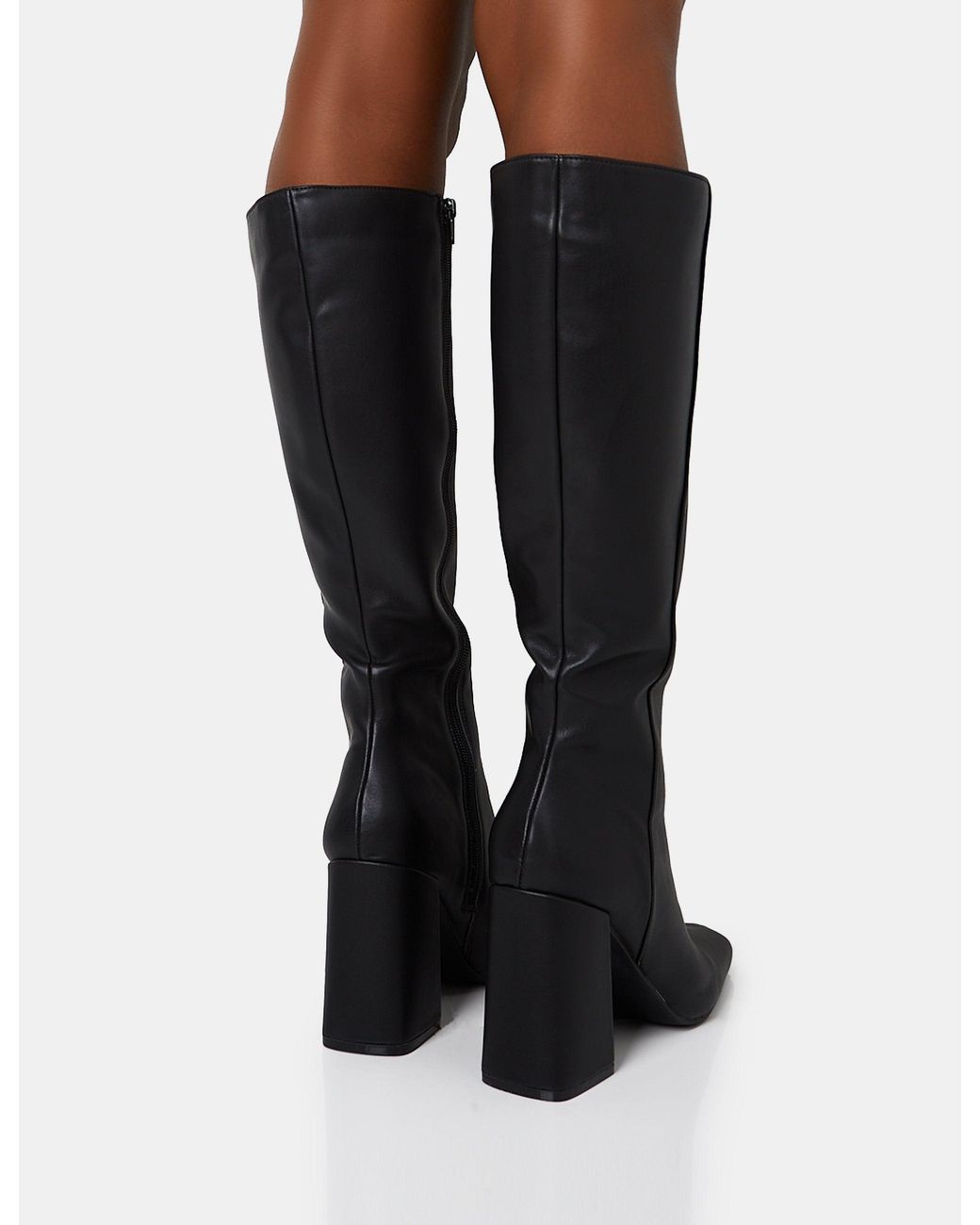 Public Desire Apology Black Pu Knee High Block Heel Boots