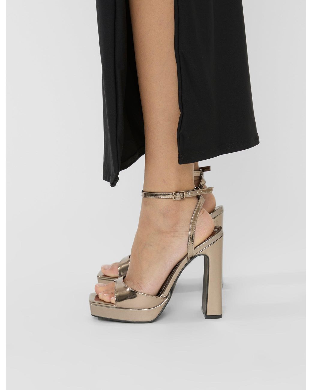 Public Desire Natural Resist Pewter Metallic Peep Toe Barley There Platform Heels