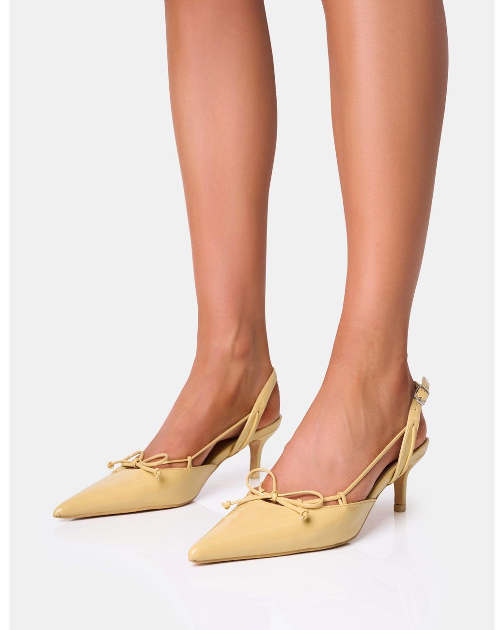 Public Desire Brown Rai Custard Cream Bow Detail Slingback Court Mid Heels