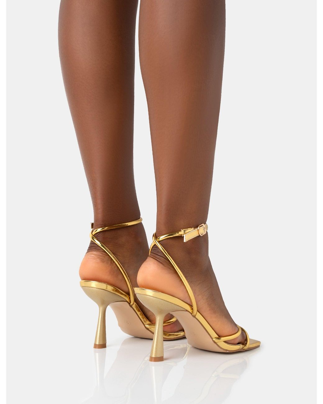 Public Desire Brown Bree Gold Pu Barely There Square Toe Mid Stiletto Heels