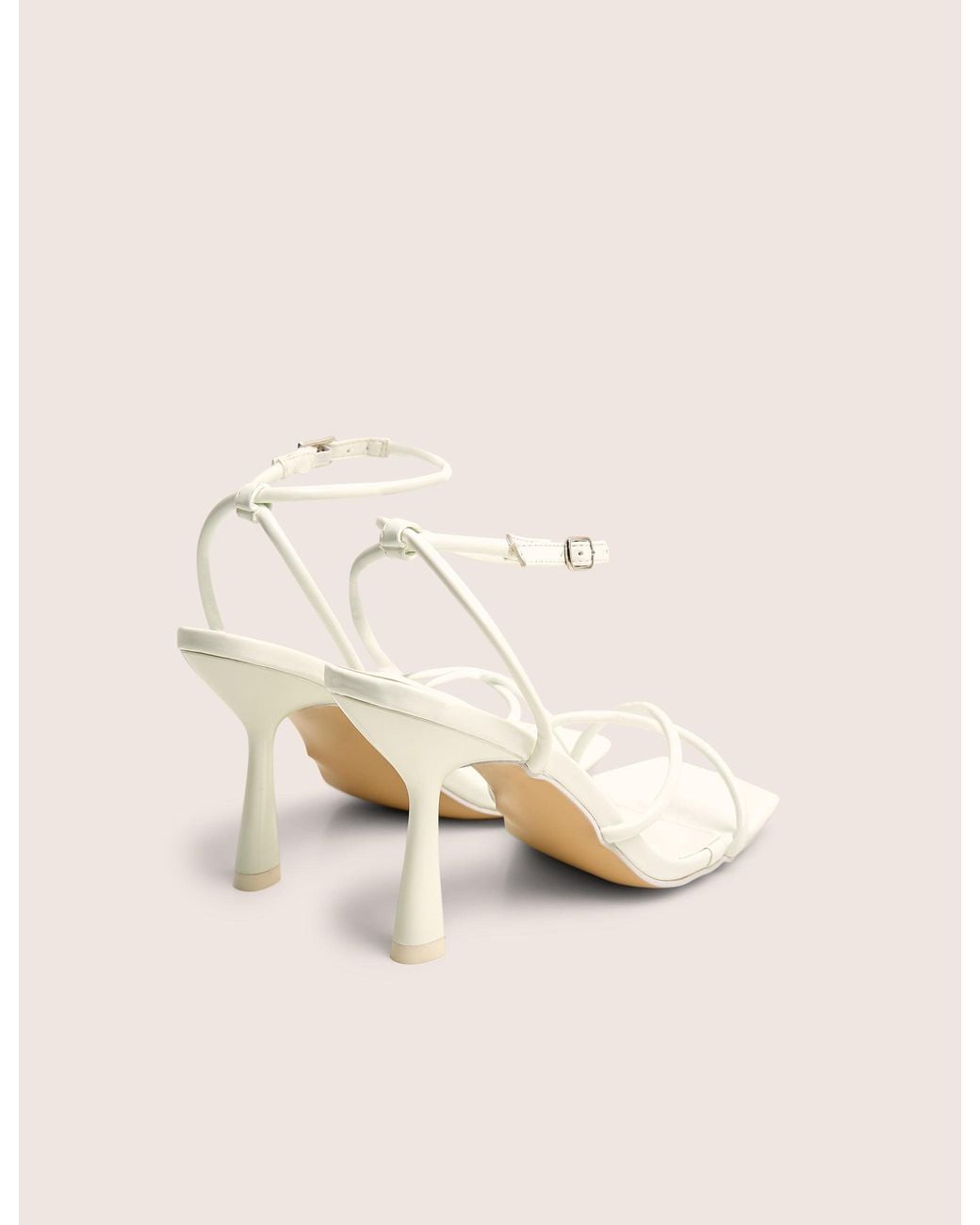Public Desire Brown Bree White Patent Barely There Square Toe Mid Stiletto Heels