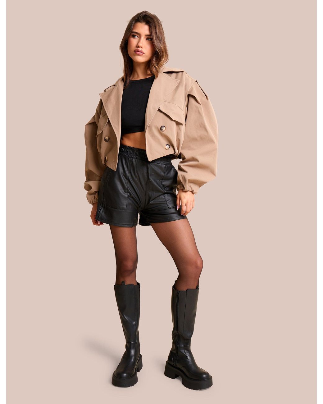 Public Desire Natural High Waist Faux Leather Mini Shorts Black