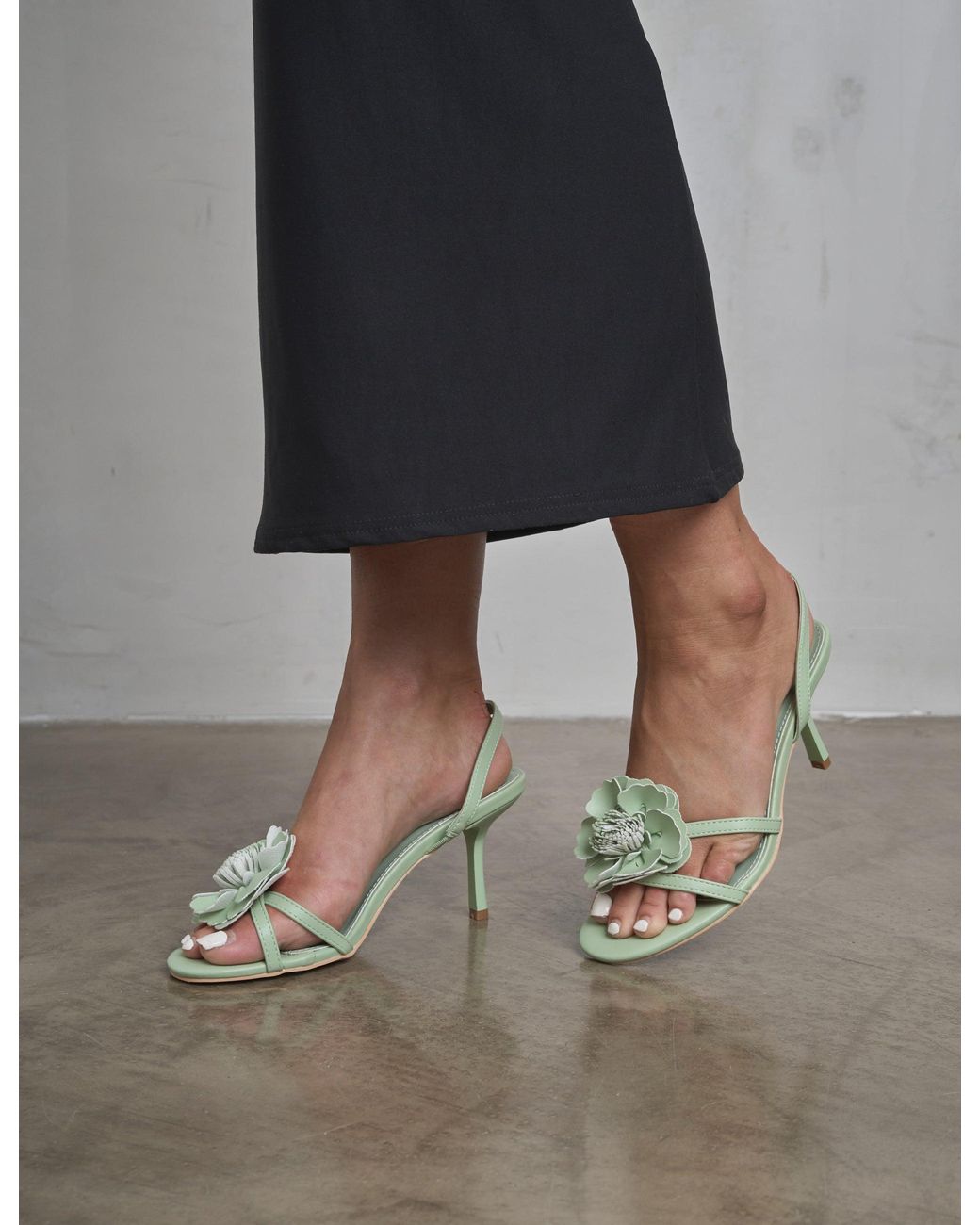 Public Desire Multicolor Red Hot Pistachio Pu 3d Flower Sling Back Mid Heels