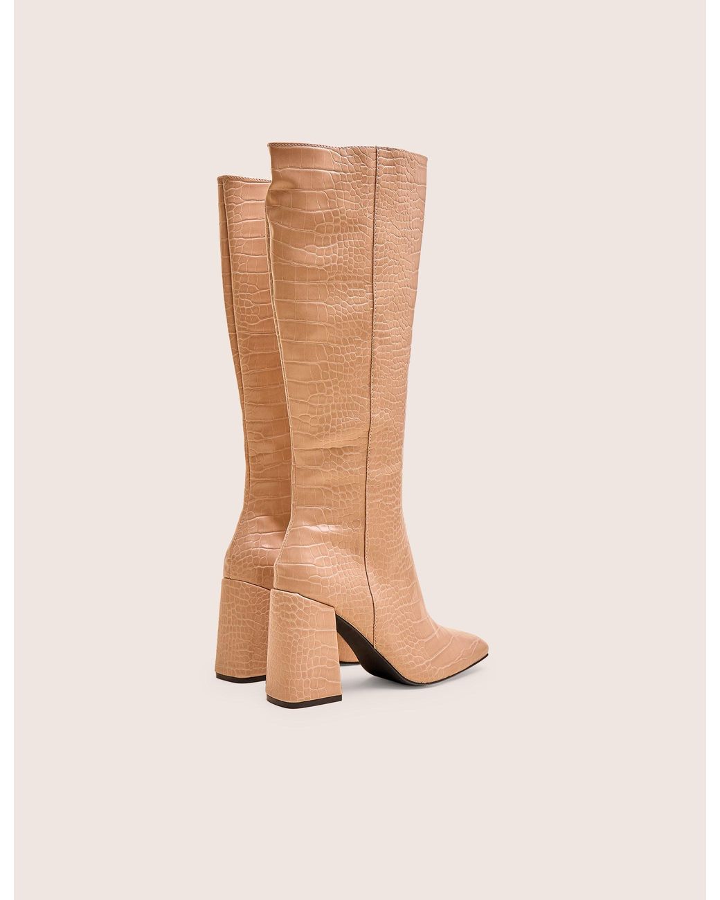 Public Desire White Apology Nude Patent Croc Knee High Block Heel Boots
