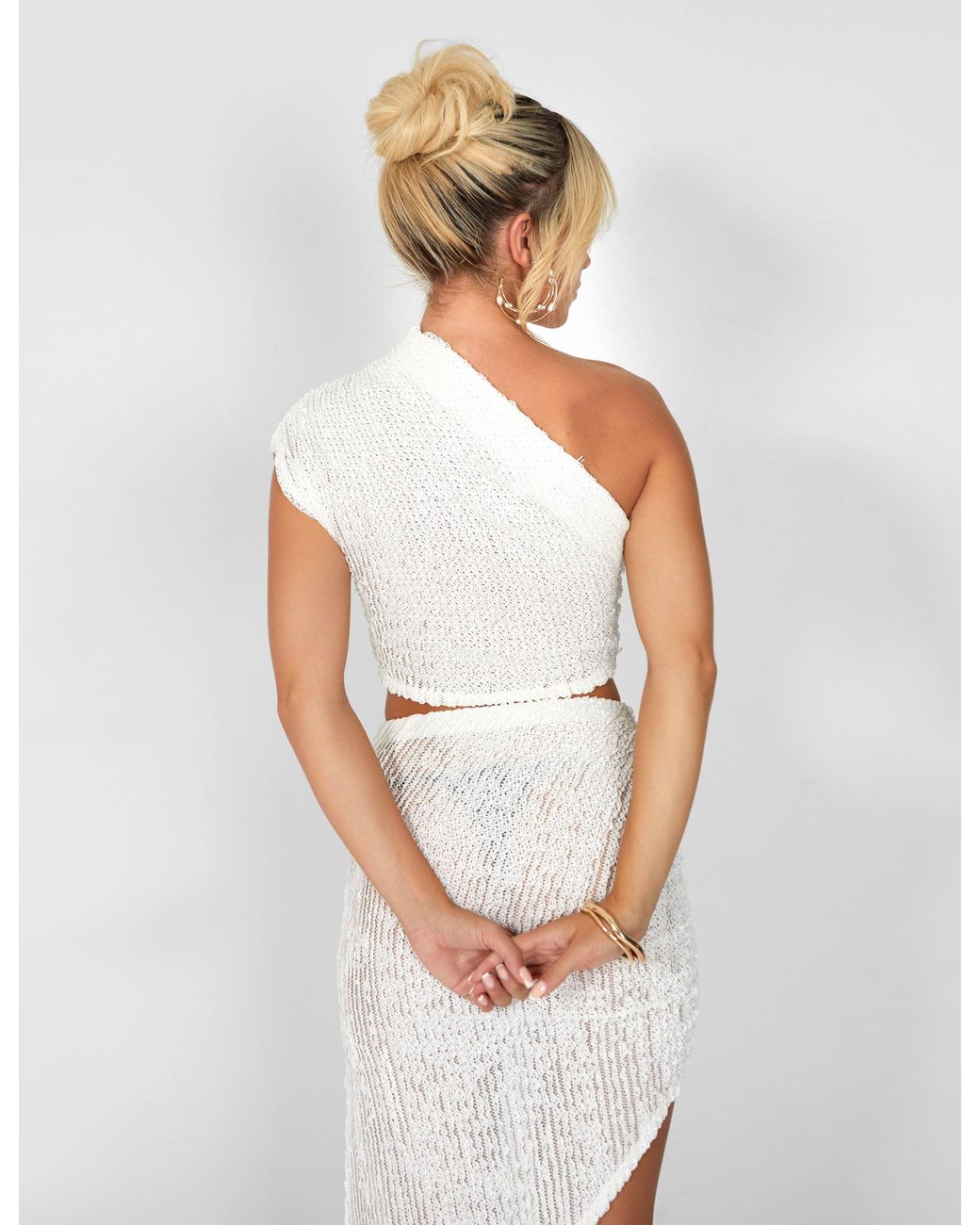 Public Desire One Shoulder Textured Top White