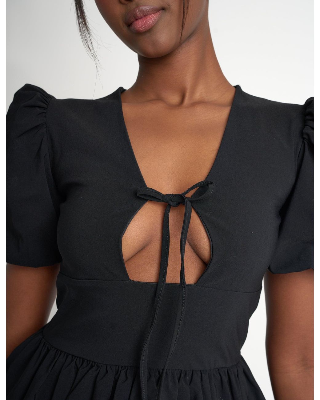 Public Desire Cut Out Puff Sleeve Bubble Hem Mini Dress Black
