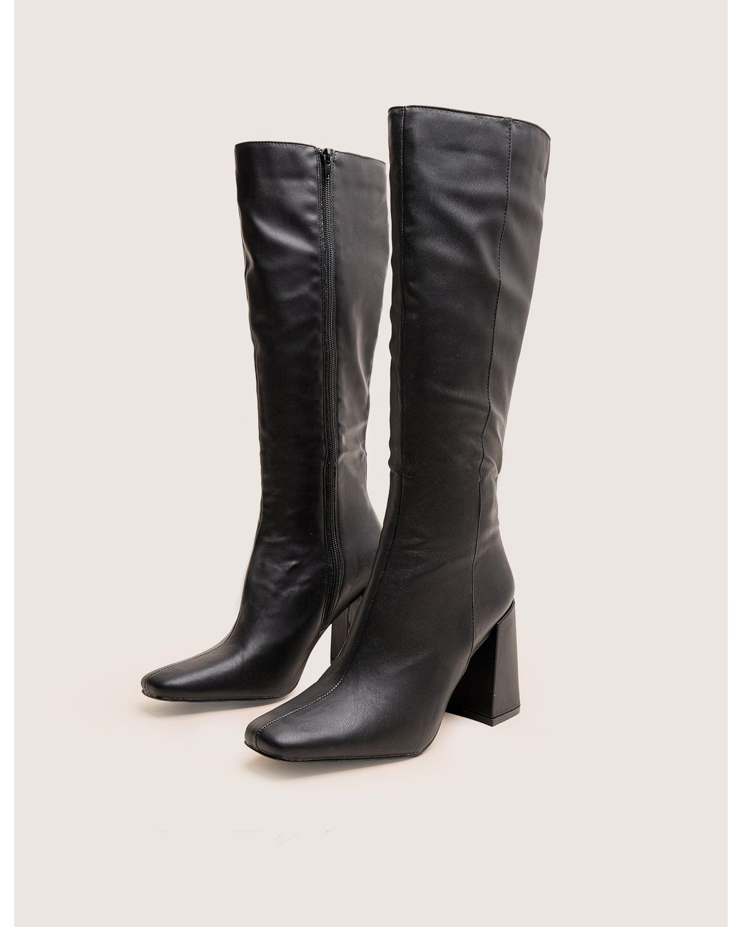 Public Desire Apology Black Pu Knee High Block Heel Boots