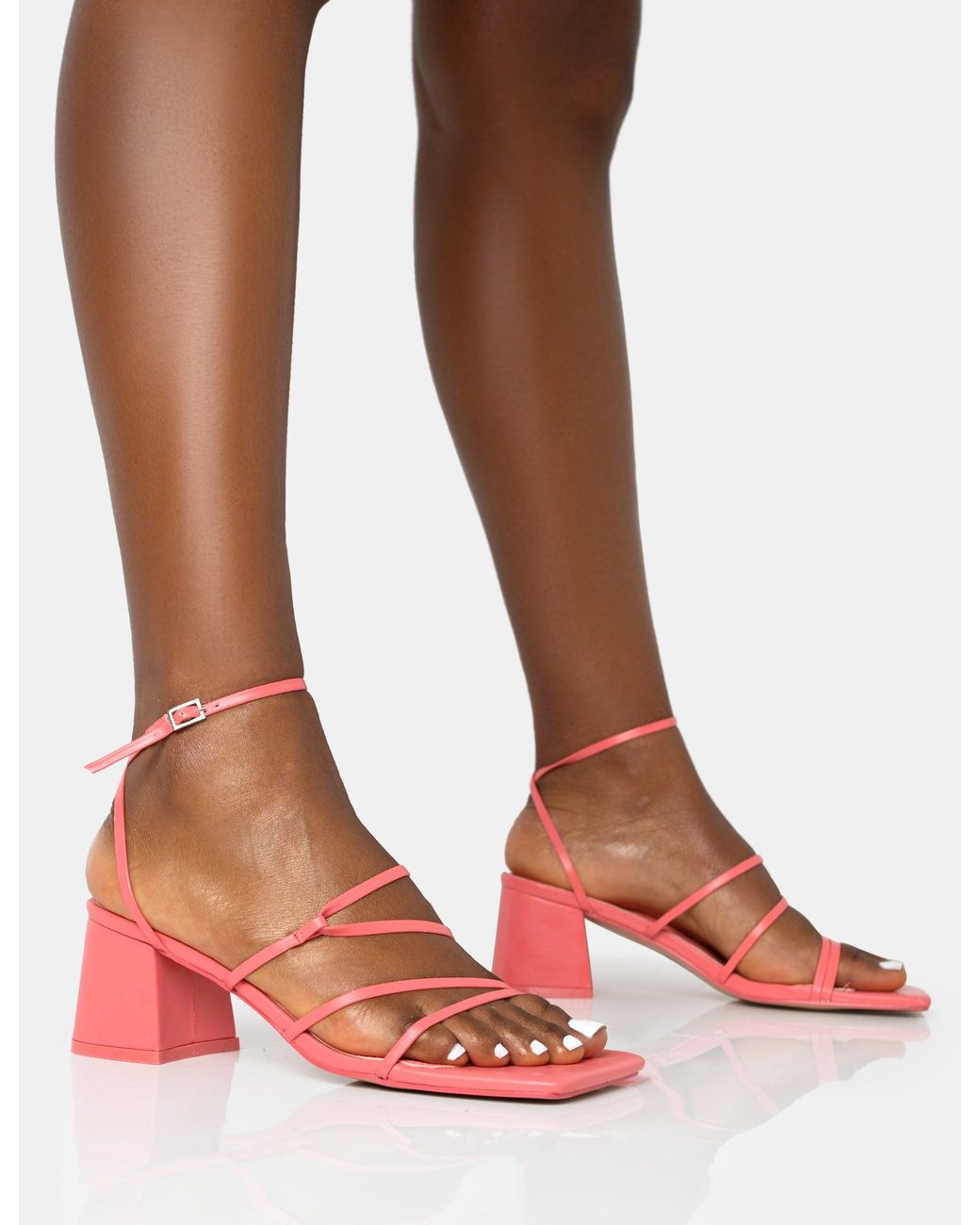 Public Desire Dayla Coral Pu Strappy Square Toe Block Mid Heel Sandals in Red Lyst UK
