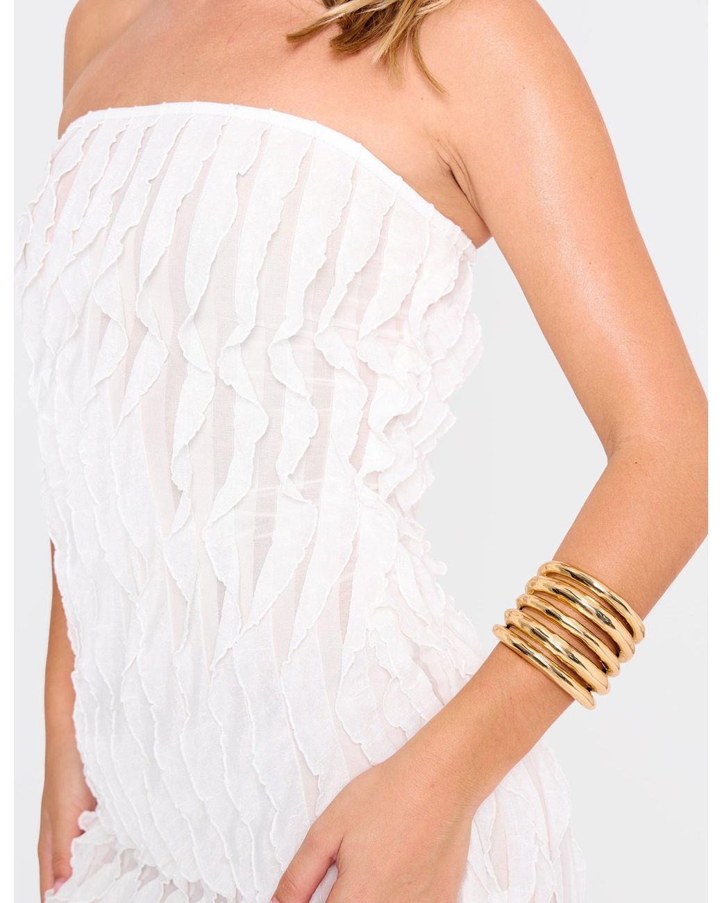 Public Desire White Ruffle Detail Bandeau Mini Dress Cream