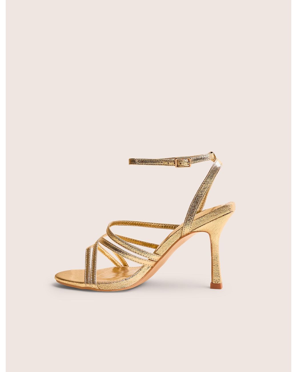 Public Desire Brown Free Spirit Wide Fit Gold Strappy Round Toe Mid Heels