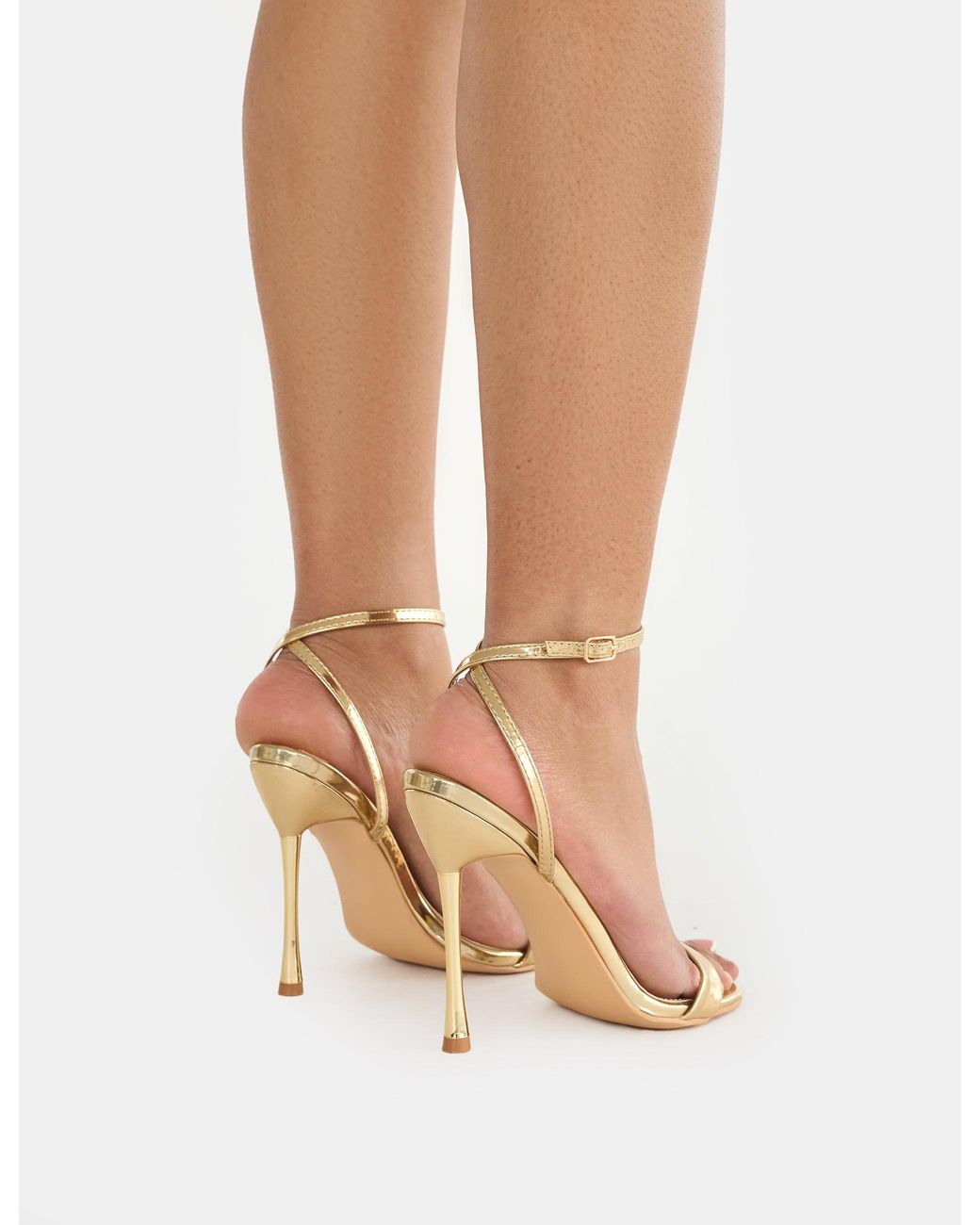 Public Desire White Soho Gold Metallic Barely There Strappy Stiletto Heels