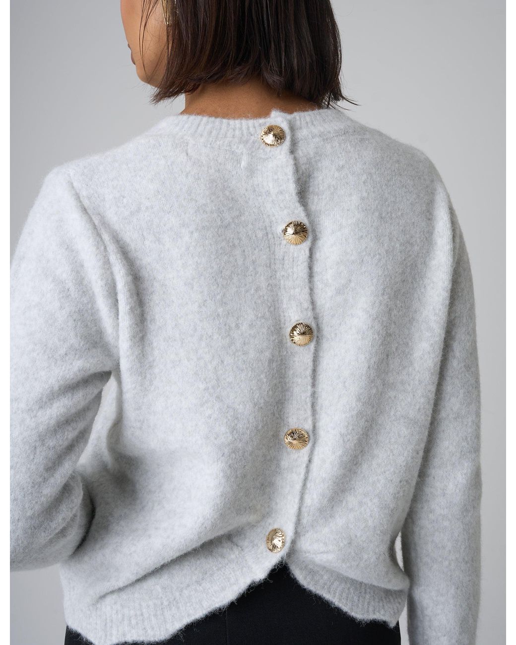 Public Desire Gray Gold Button Detail Knit Cardigan Grey