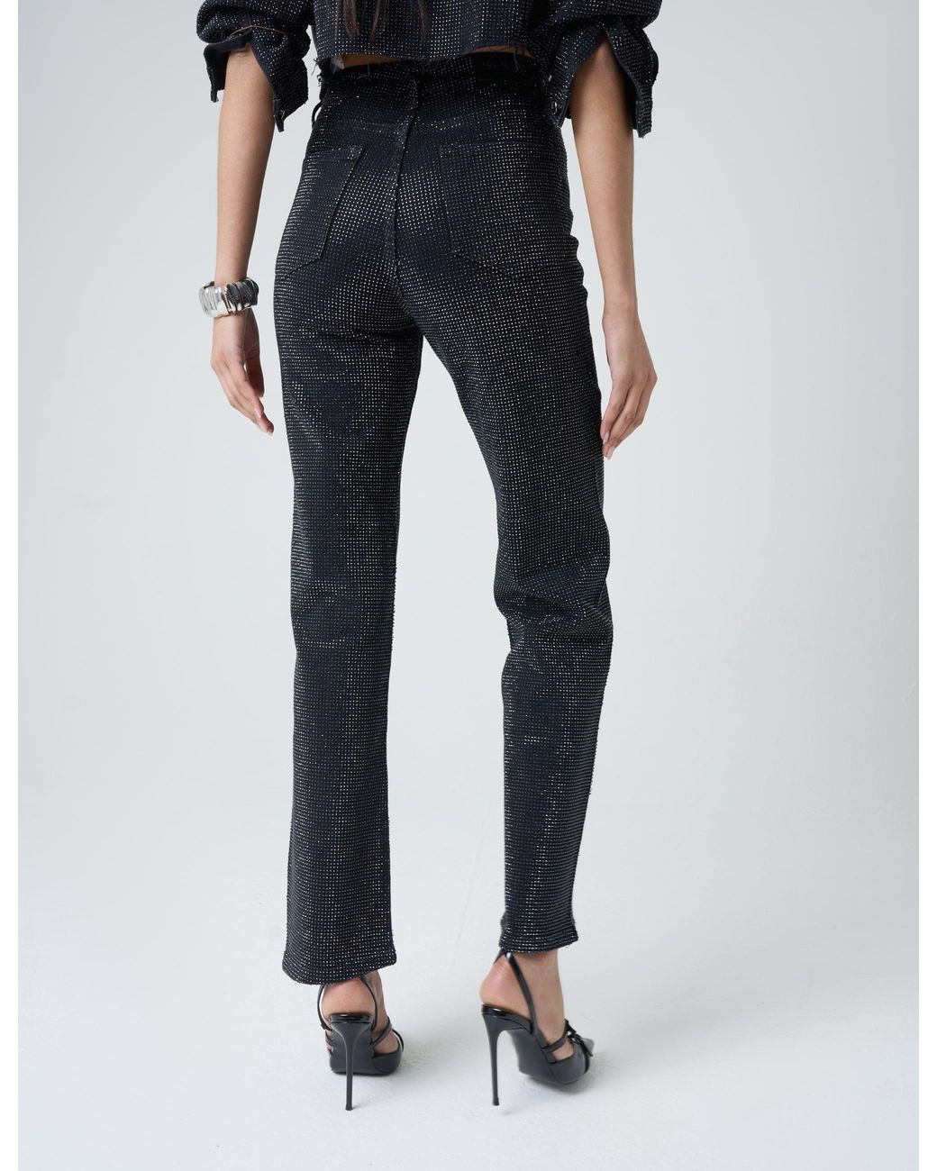 Public Desire Multicolor Diamante Straight Fit High Rise Denim Jeans Black