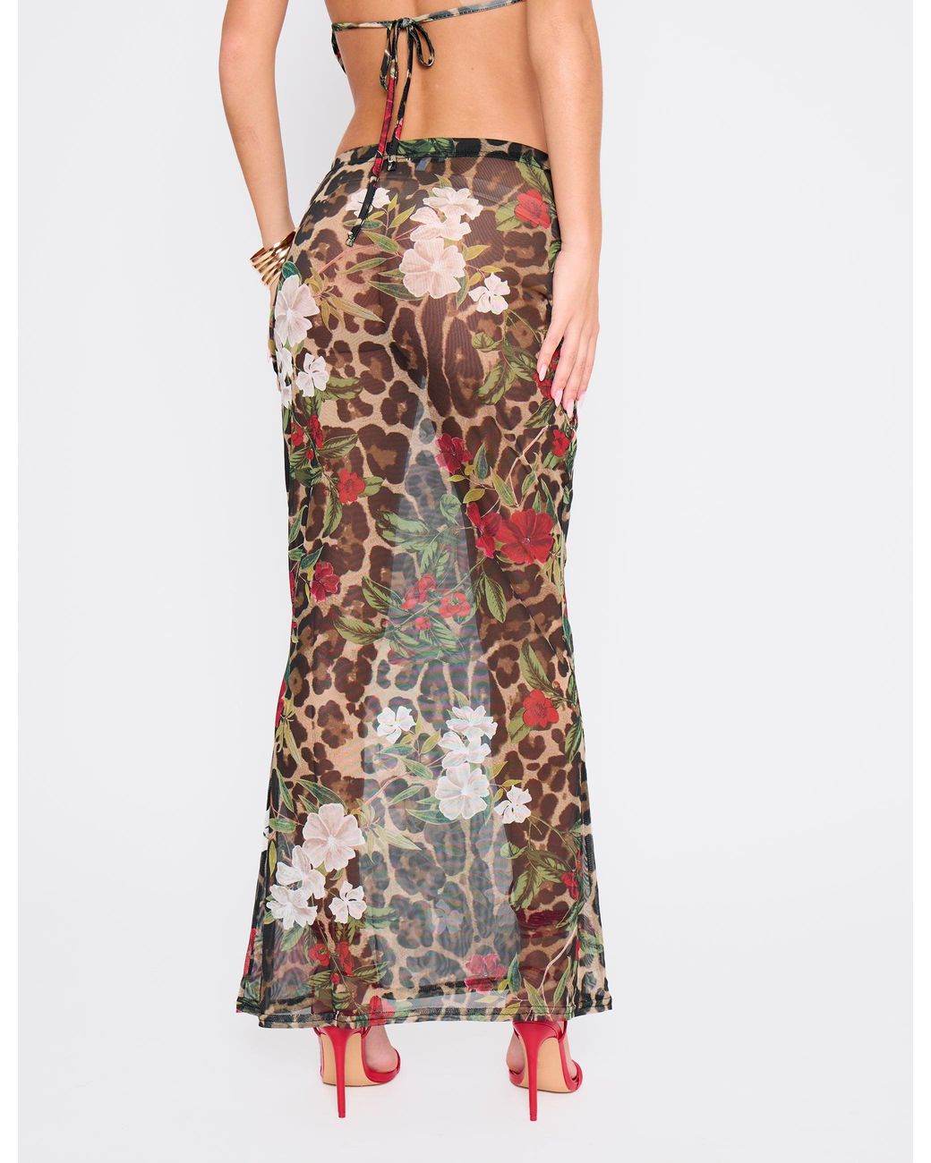 Public Desire White Printed Mesh Maxi Skirt Multi