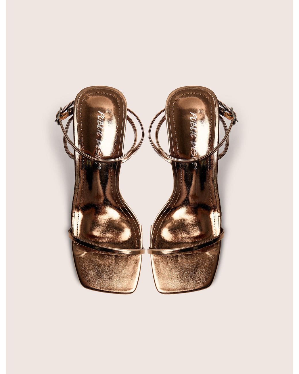 Public Desire Brown Natalya Bronze Barely There Square Toe Stiletto Mid Heels