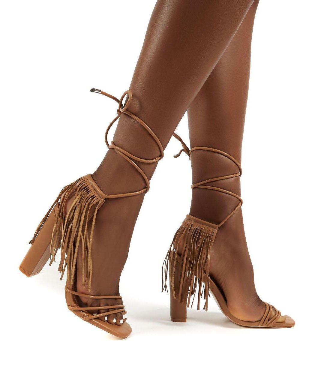 tan tie up heels