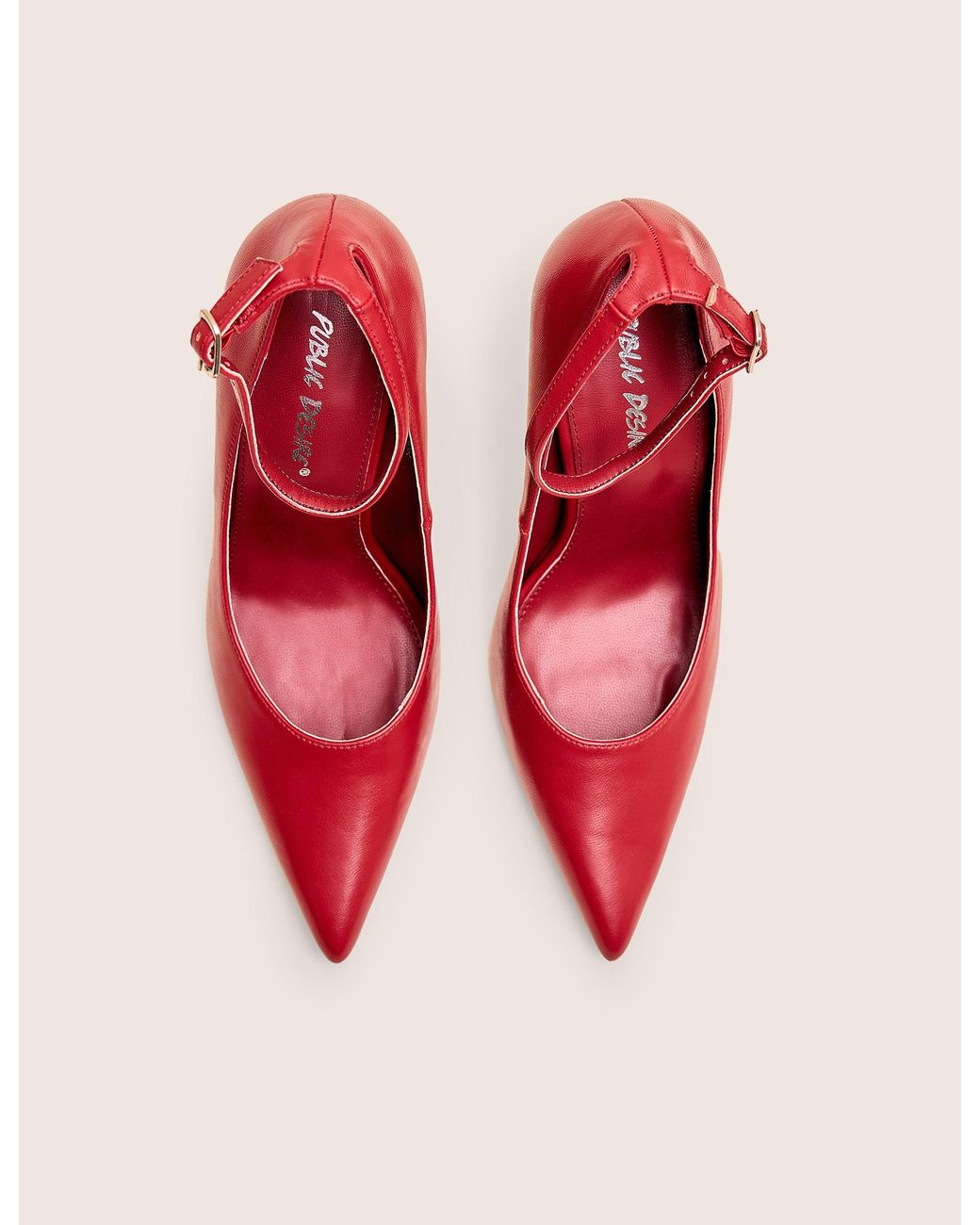 Public Desire Pink Chantilly Red Ankle Strap Detail Court Shoes