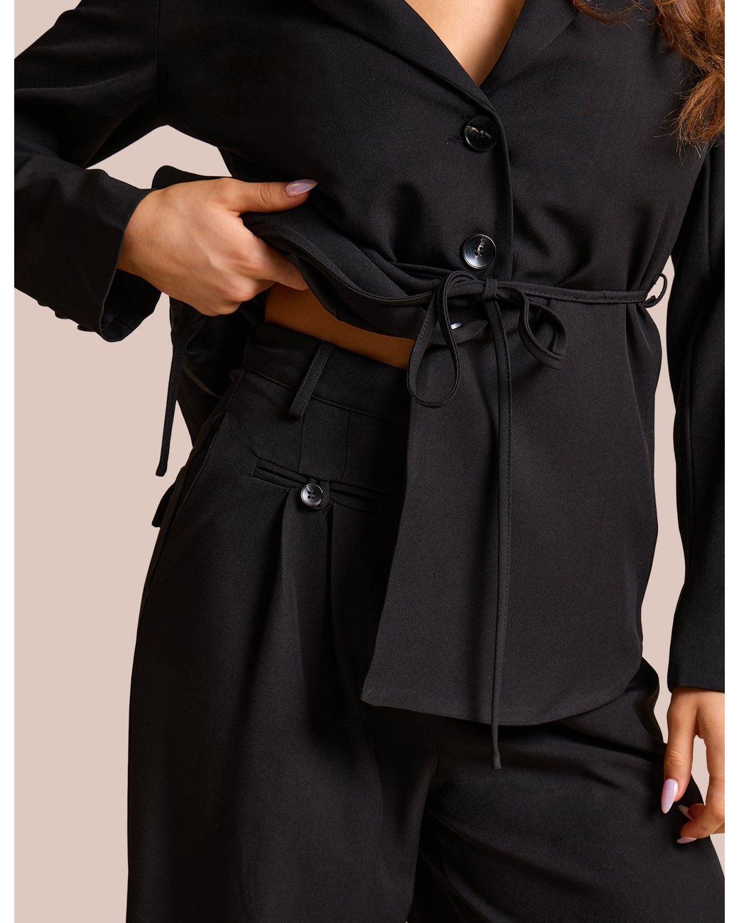 Public Desire Natural High Waist Tailored Wide Leg Trouser Black