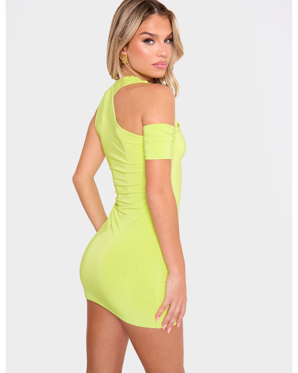 Public Desire Yellow Slinky Cut Out Mini Dress Green