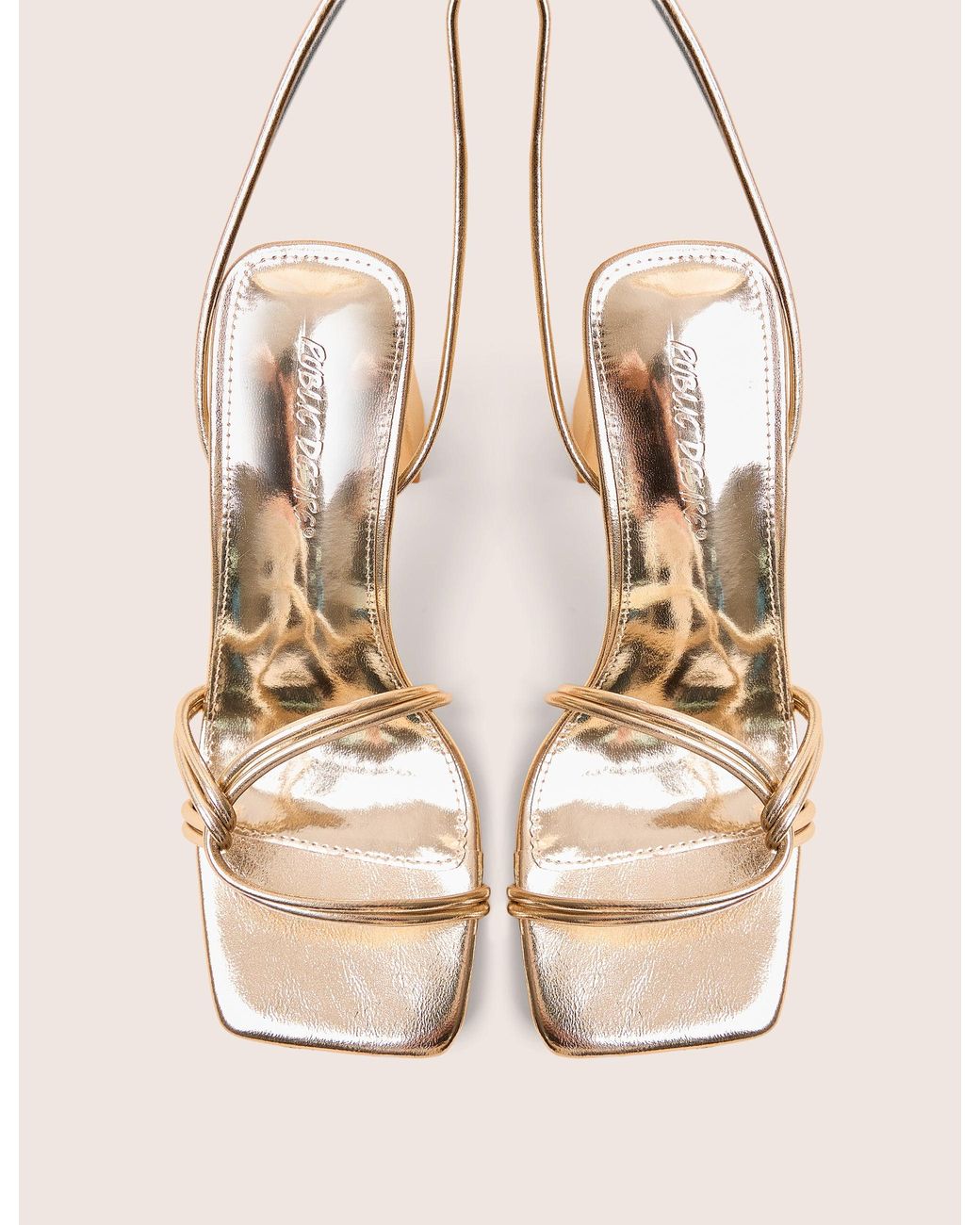 Public Desire Natural Schiffer Gold Cracked Pu Lace Up Block Heels