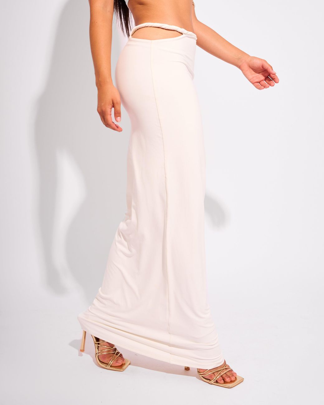 Public Desire Slinky Twist Strap Maxi Skirt White
