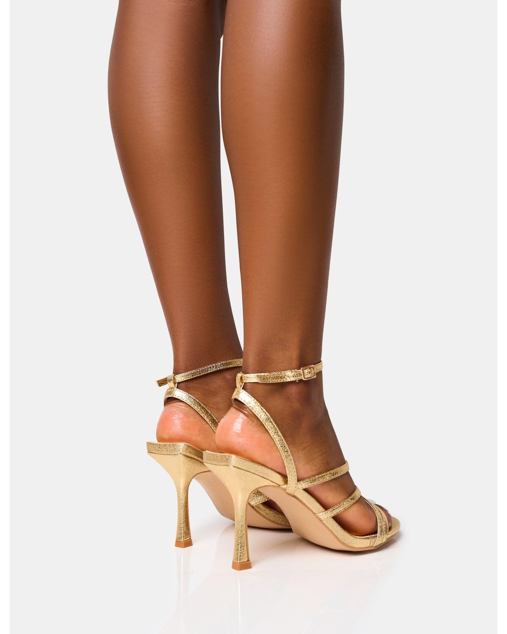 Public Desire Brown Free Spirit Wide Fit Gold Strappy Round Toe Mid Heels