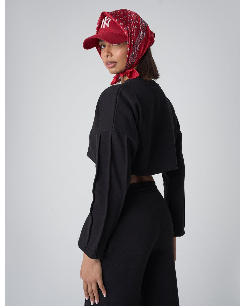 Public Desire Seam Detail Oversized Crop Sweatshirt Black